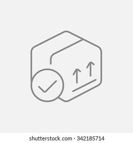 Caja de paquetes de cartón con dos flechas hacia arriba icono de línea para web, móvil e infografía. Icono vector de gris oscuro aislado en fondo gris claro.