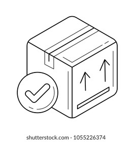 Carton package box vector line icon isolated on white background. Closed carton delivery box with fragile signs line icon for infographic, website or app.