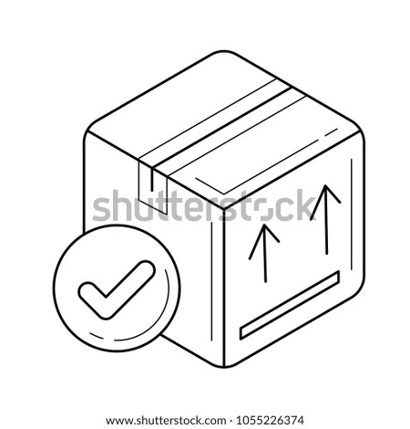 Carton package box vector line icon isolated on white background. Closed carton delivery box with fragile signs line icon for infographic, website or app.