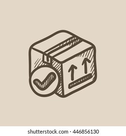 Caixa de embalagem de cartão ícone de esboço vetorial isolado no fundo. Ícone de caixa de embalagem desenhada à mão. Ícone de esboço de caixa de pacote de papelão para infográfico, site ou aplicativo.