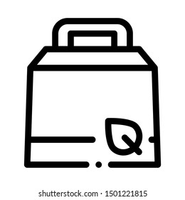 Carton Package With Handle And Plant Leaf Vector Icon Thin Line. Contour Illustration