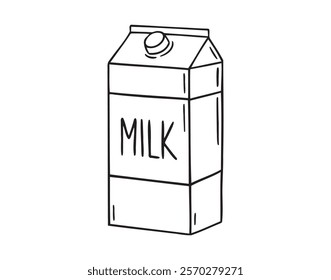 Carton package with milk box doodle hand drawn icon. Outline drawing carton package with milk box line clipart symbol. Vector illustration