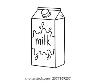 Carton package with milk box doodle hand drawn icon. Outline drawing carton package with milk box line clipart symbol. Vector illustration