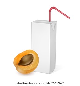 The carton packages of apricot juice, isolated on light background. carton packages, White pack Mockup, Realistic template of vector illustration