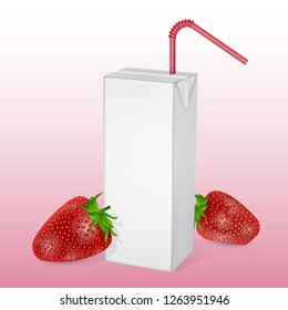 The carton packages of Milk or juice, isolated on light background. carton packages with strawberry juice, White pack Mockup, vector Eps 10 illustration