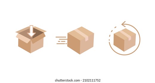 Carton packaging box isolated on a white background. Closed and open box. Delivery boxes, return parcel. Vector illustration
