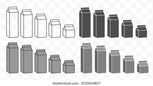 Carton packaging icon symbol. Packaging for liquid, Kefir, milk, juice. Nutrition Package empty Logo, sign. Vector illustration image. Isolated on white background.