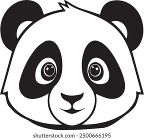 carton panda head vector black and white