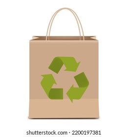 Carton Paper Eco Bag With Recycle Sign With Gradient Mesh, Vector Illustration