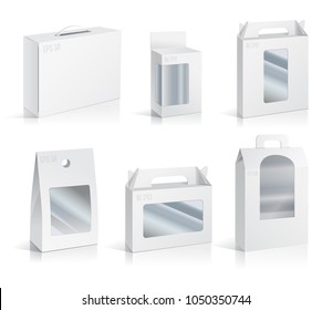 Carton Or Plastic Blank Package Box with a transparent plastic window. Illustration Isolated On White Background. Ready For Your Design. Product Packing Vector.