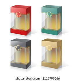 Carton Or Plastic Blank Package Box with a transparent plastic window. Illustration Isolated On White Background. Ready For Your Design. Product Packing Vector.
