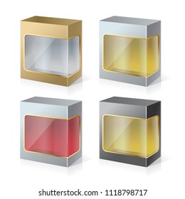 Carton Or Plastic Blank Package Box with a transparent plastic window. Illustration Isolated On White Background. Ready For Your Design. Product Packing Vector.