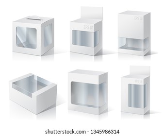 Carton Or Plastic Blank Package Box with a transparent plastic window. Illustration Isolated On White Background. Ready For Your Design. Product Packing Vector.