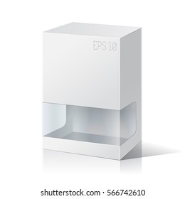 Carton Or Plastic Blank Package Box with a transparent plastic window. Illustration Isolated On White Background. Ready For Your Design. Product Packing Vector.
