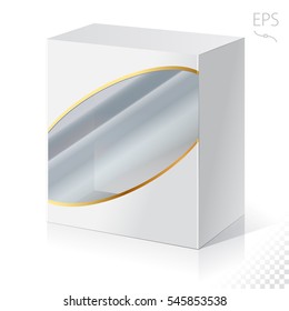 Carton Or Plastic White Blank Package Box with a transparent plastic window. Illustration Isolated On White  Background. Ready For Your Design. Product Packing Vector.
