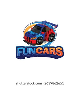 Carton racing car with 3d writing style