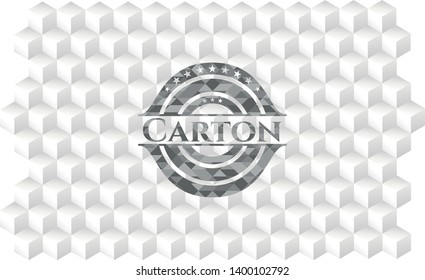 Carton retro style grey emblem with geometric cube white background