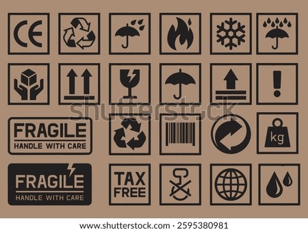 carton shipping sign vector set