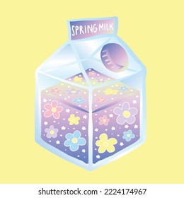A Carton Spring Milk and Magic Spell in it  Aesthetics Art  Pastel Items  Dairy Products in Fantasy World  Mystical Drinks  Dreamy Objects  Potion Liquid  An Illustration for Tarot Card