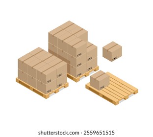 Carton square box, delivery and packaging of goods for comfortable transportation. Shipping cardboard box and icons of fragility and recycling vector illustration. Paper container for storage