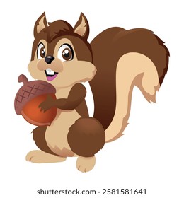 carton squirrel holding acorn, vector illustration.