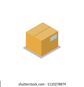 Carton storage image isolated on white background vector illustration of square box with rectangular sticker, container sketch for various products