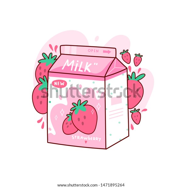 Carton Tasty Strawberry Milk Japanese Style Stock Vector (Royalty Free ...