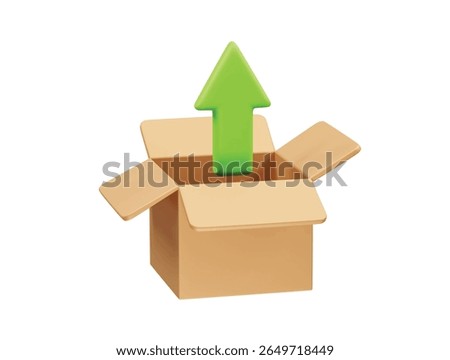 Carton Upload Box with Green Arrow icon 3d render illustration