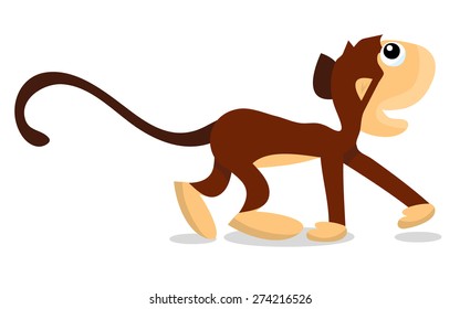 A carton vector illustration of a monkey walking on four limbs.
