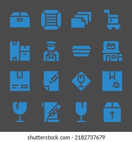 iconos de la web del cartón. Caja y cajas, símbolo de la portadora y de la oficina de correos, señales vectoriales
