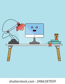 A cartonish computer setup vector illustration