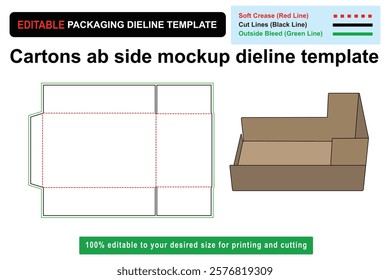 Cartons AB Side Mockup Dieline Template for Professional Packaging Design, carton mockup, dieline template, packaging design, box design, die cut mockup, Custom box dieline