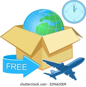  Cartons box with a world map with a banner stating Free shipping