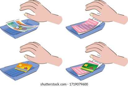 Cartons to hold money and cards illustration
