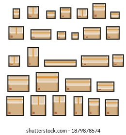 Cartons for transportation Pixel art. Box set pixel art. Vector illustration.