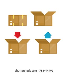  cartons for transportation Pixel art. Old school computer graphic style. 8 bit video game. game element.