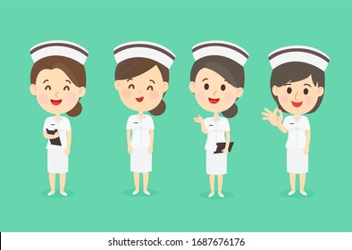 Cartoo Cute Nurse Team Vector