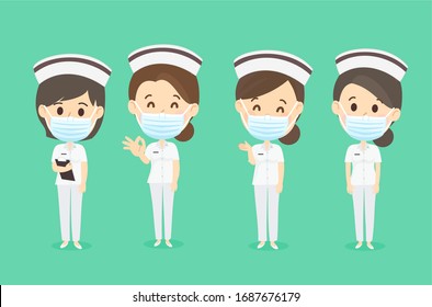 Cartoo Cute Nurse Team Vector