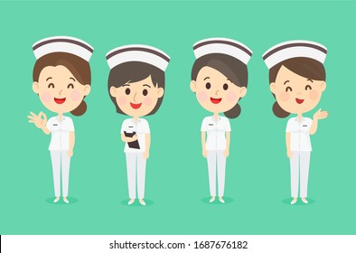 Cartoo Cute Nurse Team Vector