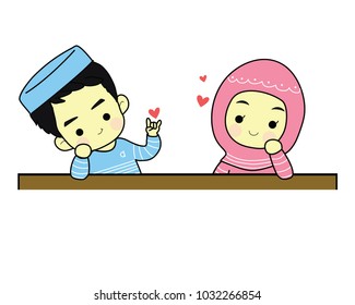 cartoo muslim boy and girl.