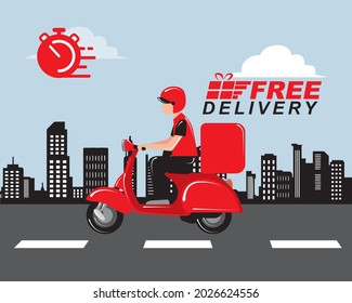 Cartoo riding classic scooter to delivery