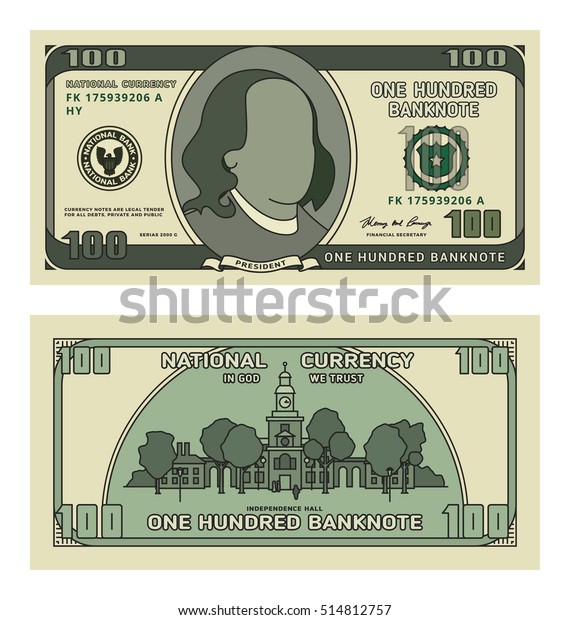 漫画100通貨の米ドル紙幣 100ドル札の裏 ベクターイラスト のベクター画像素材 ロイヤリティフリー
