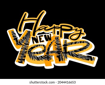 Cartoon 2022 tiger happy new year lettering for decorative design. Modern background. New year banner. Animal pattern. Funny character. Traditional holiday lunar new year.