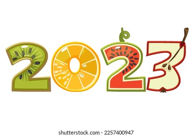 Cartoon 2023 from fruit numbers in vector