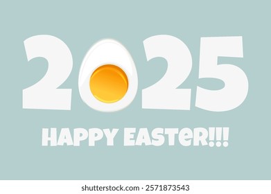 Cartoon 2025 with half of the egg for your greeting card,calendars, stickers or icons. Happy Easter Day.