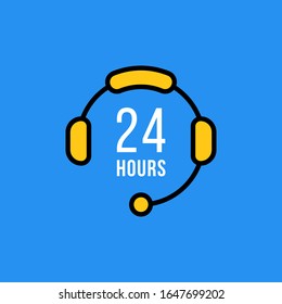 cartoon 24 hours hotline simple icon. concept of web round-the-clock help symbol and secretary talk. flat outline trend modern office conversation logotype graphic design isolated on blue background