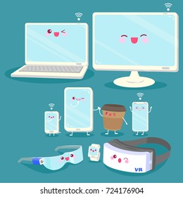 cartoon 3c electronic products on the blue background