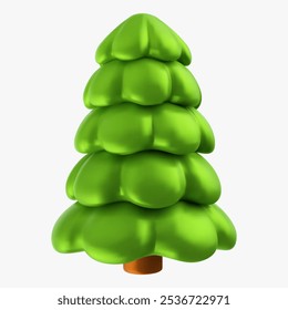 Cartoon 3d christmas tree isolated on white background. Vector realistic holiday toy decoration in modern minimal style.