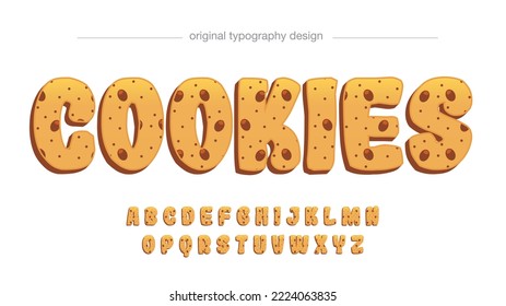cookie 3d de dibujos animados con chips de chocolate letras aisladas