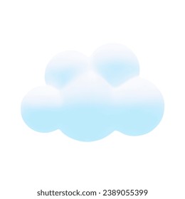 Cartoon 3d fluffy cloud. Vector soft blue realistic cloud isolated on white background. 3d Render bubble shape, round geometric cumulus illustration for design, game, app.